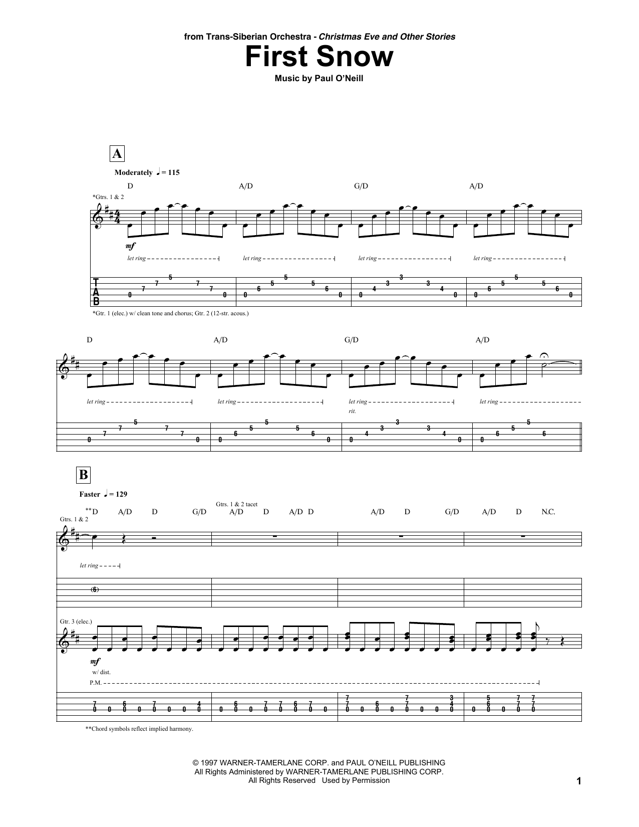 Trans-Siberian Orchestra First Snow Sheet Music Notes & Chords for Violin Solo - Download or Print PDF