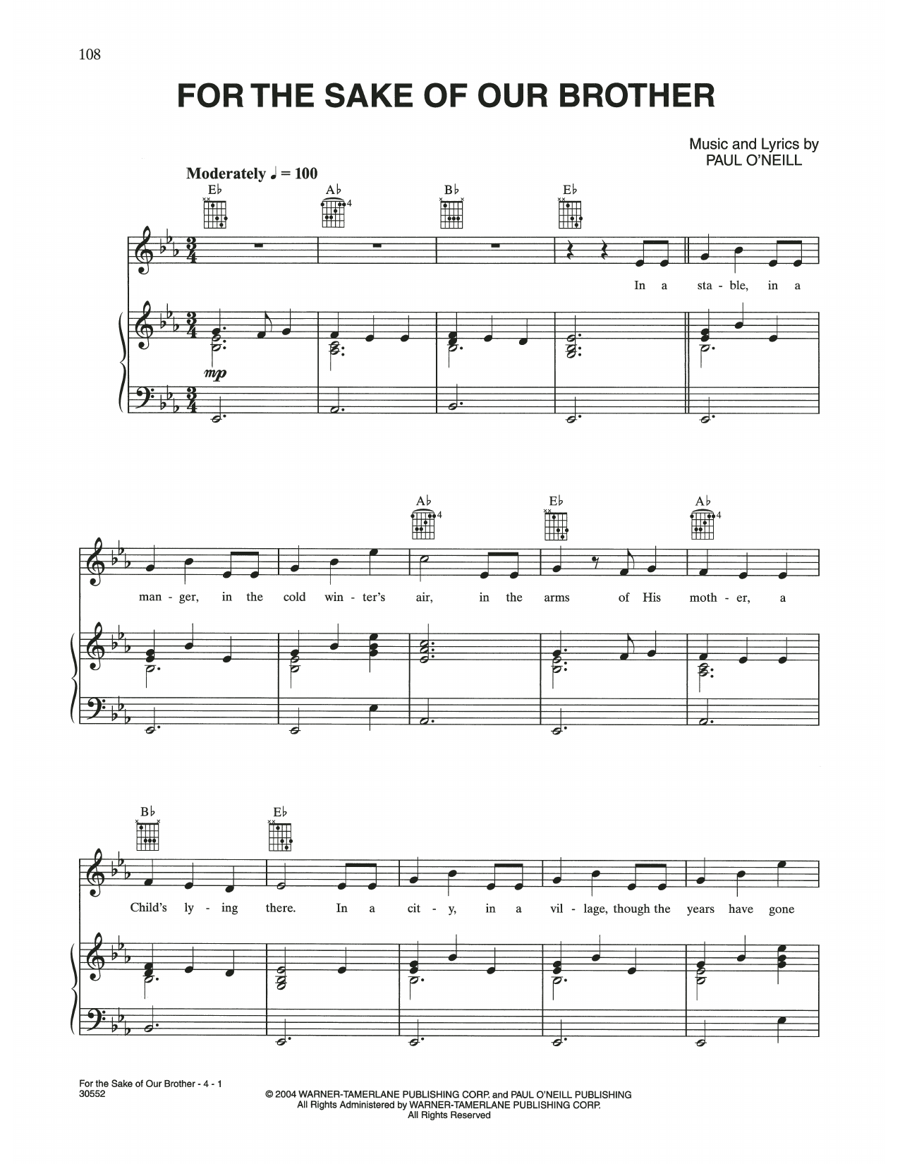 Trans-Siberian Orchestra For The Sake Of Our Brother Sheet Music Notes & Chords for Piano, Vocal & Guitar (Right-Hand Melody) - Download or Print PDF