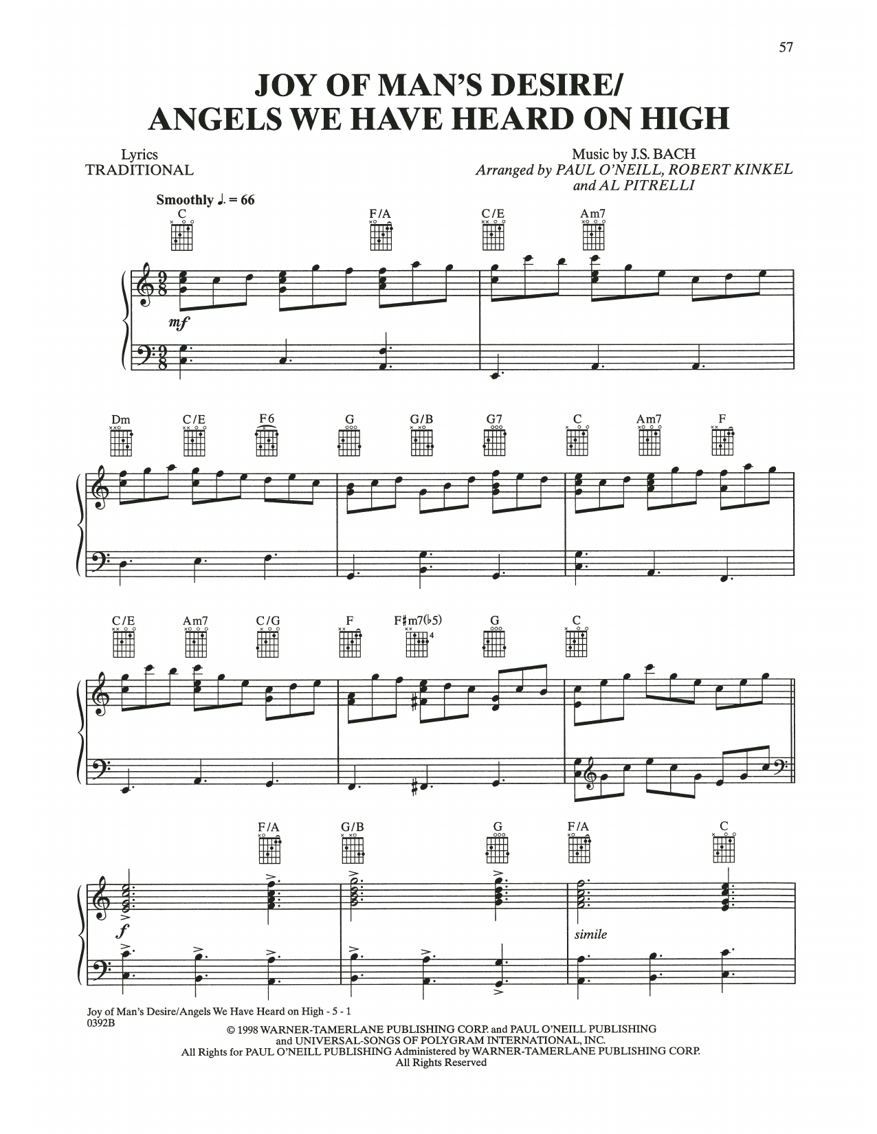 Trans-Siberian Orchestra Joy Of Man's Desire / Angels We Have Heard On High Sheet Music Notes & Chords for Piano, Vocal & Guitar (Right-Hand Melody) - Download or Print PDF