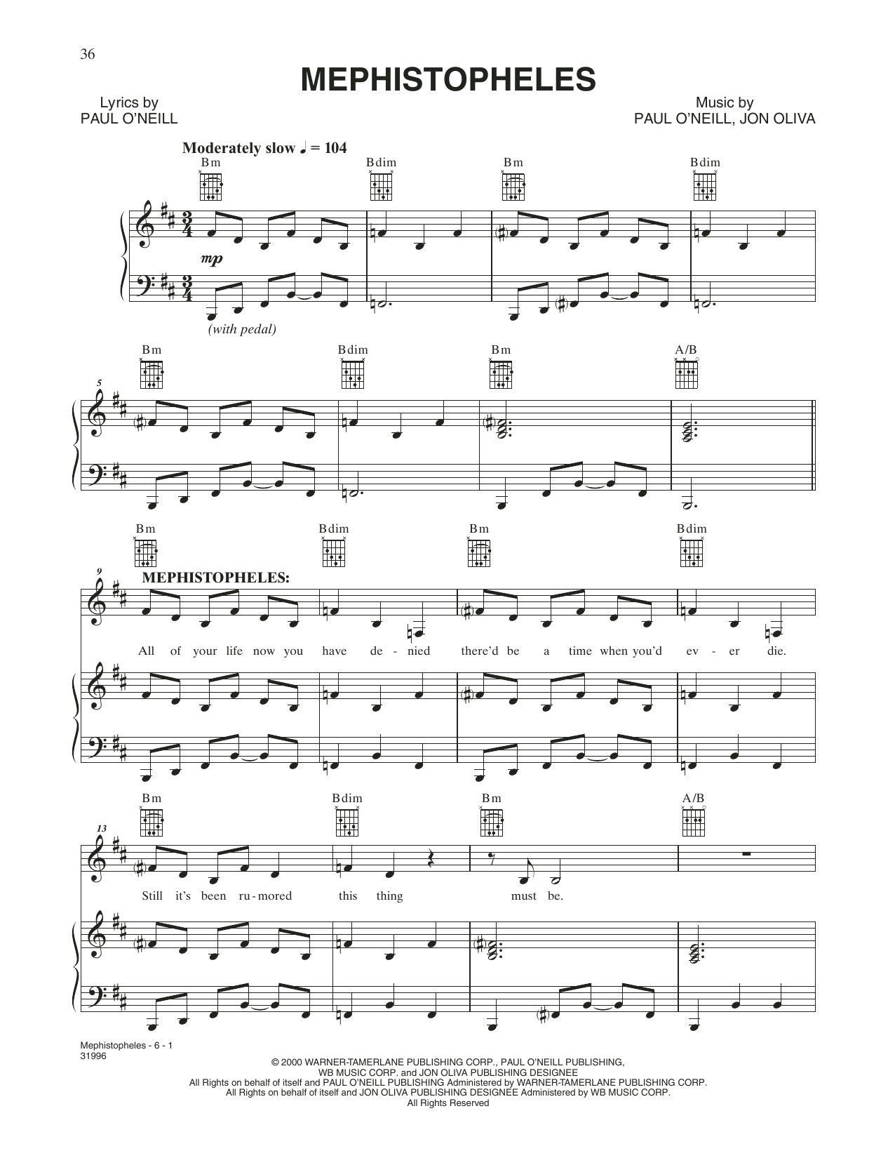 Trans-Siberian Orchestra Mephistopheles Sheet Music Notes & Chords for Piano, Vocal & Guitar (Right-Hand Melody) - Download or Print PDF