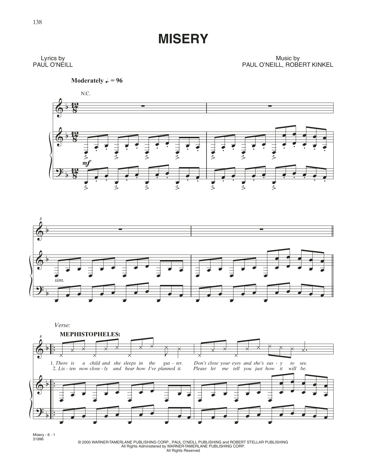 Trans-Siberian Orchestra Misery Sheet Music Notes & Chords for Piano, Vocal & Guitar (Right-Hand Melody) - Download or Print PDF