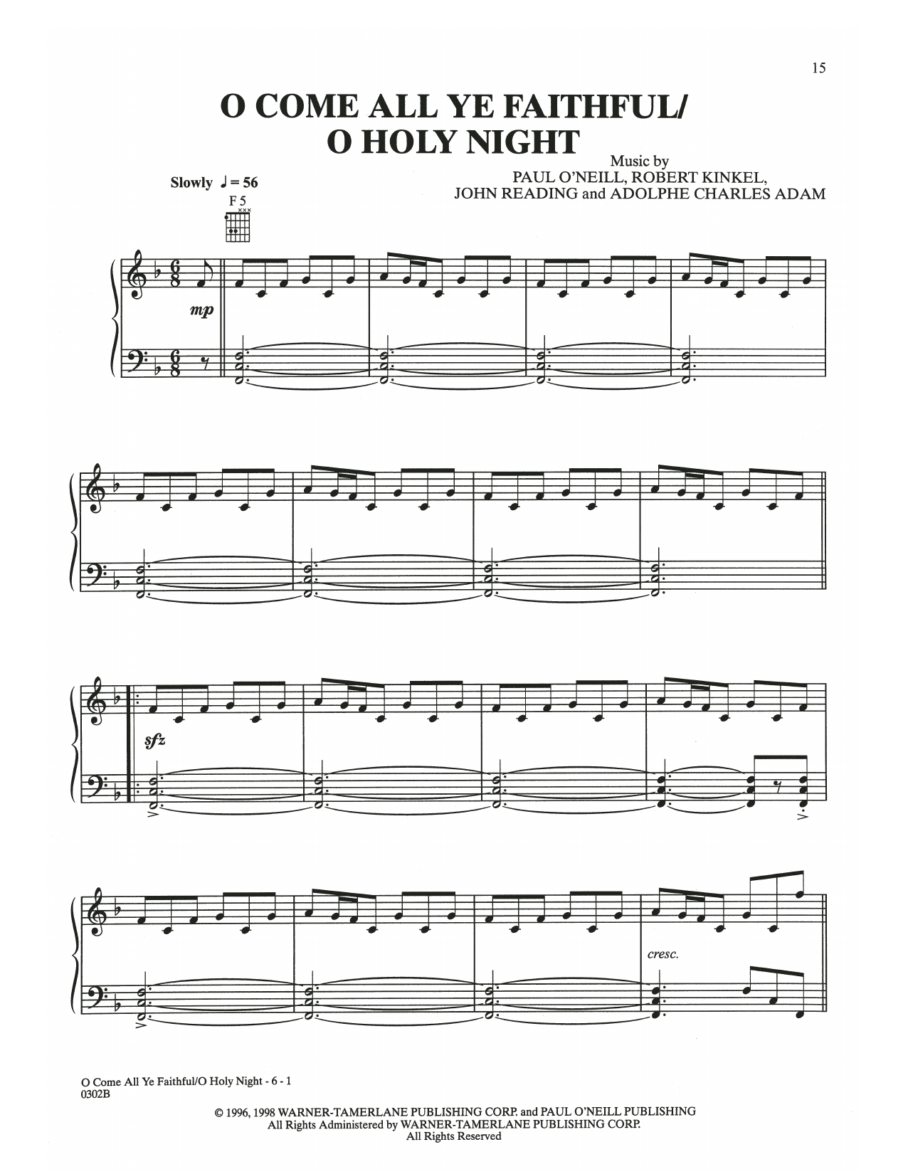 Trans-Siberian Orchestra O Come All Ye Faithful / O Holy Night Sheet Music Notes & Chords for Piano Solo - Download or Print PDF