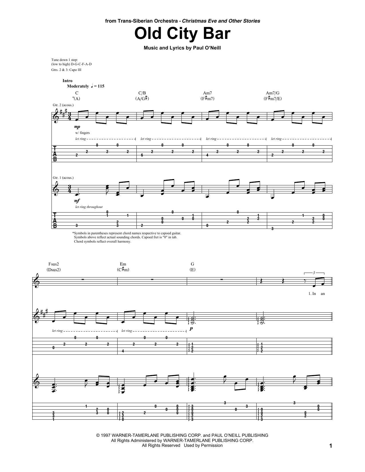 Trans-Siberian Orchestra Old City Bar Sheet Music Notes & Chords for Guitar Tab - Download or Print PDF