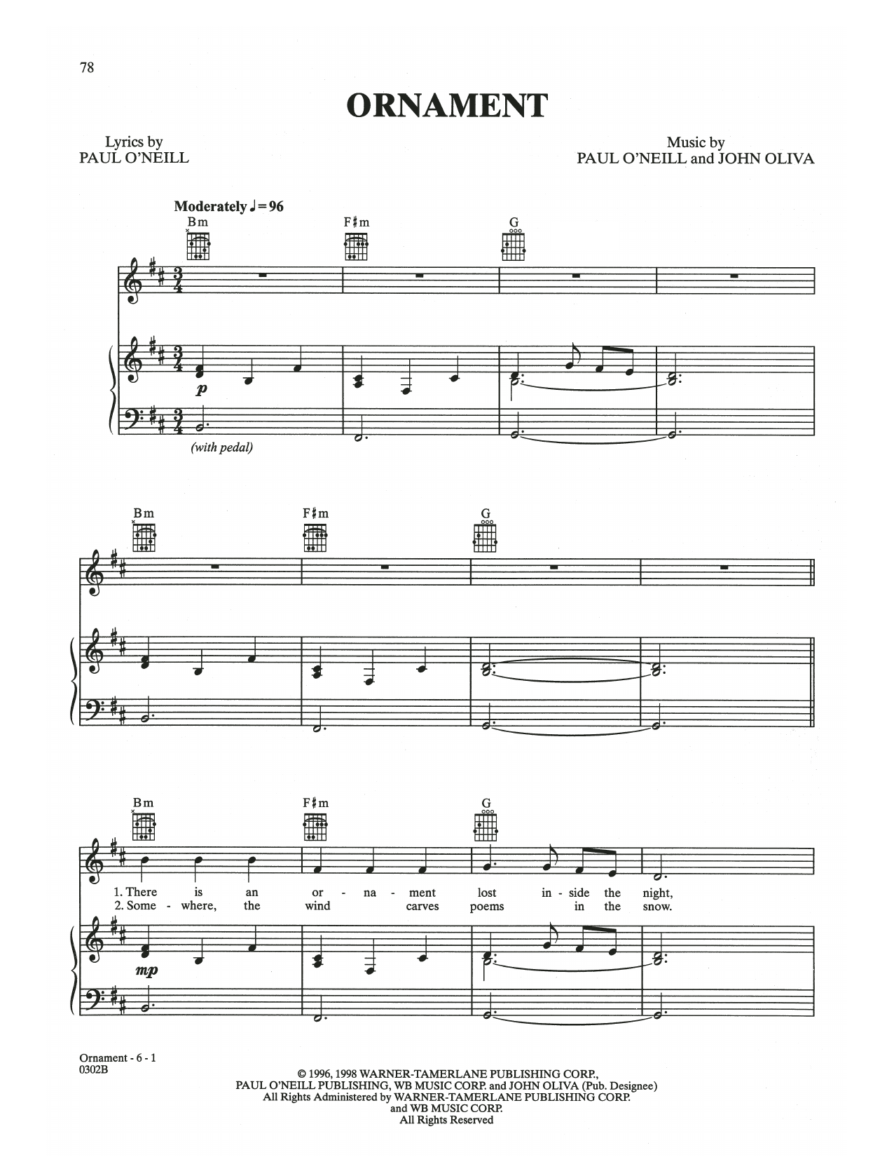 Trans-Siberian Orchestra Ornament Sheet Music Notes & Chords for Piano, Vocal & Guitar (Right-Hand Melody) - Download or Print PDF