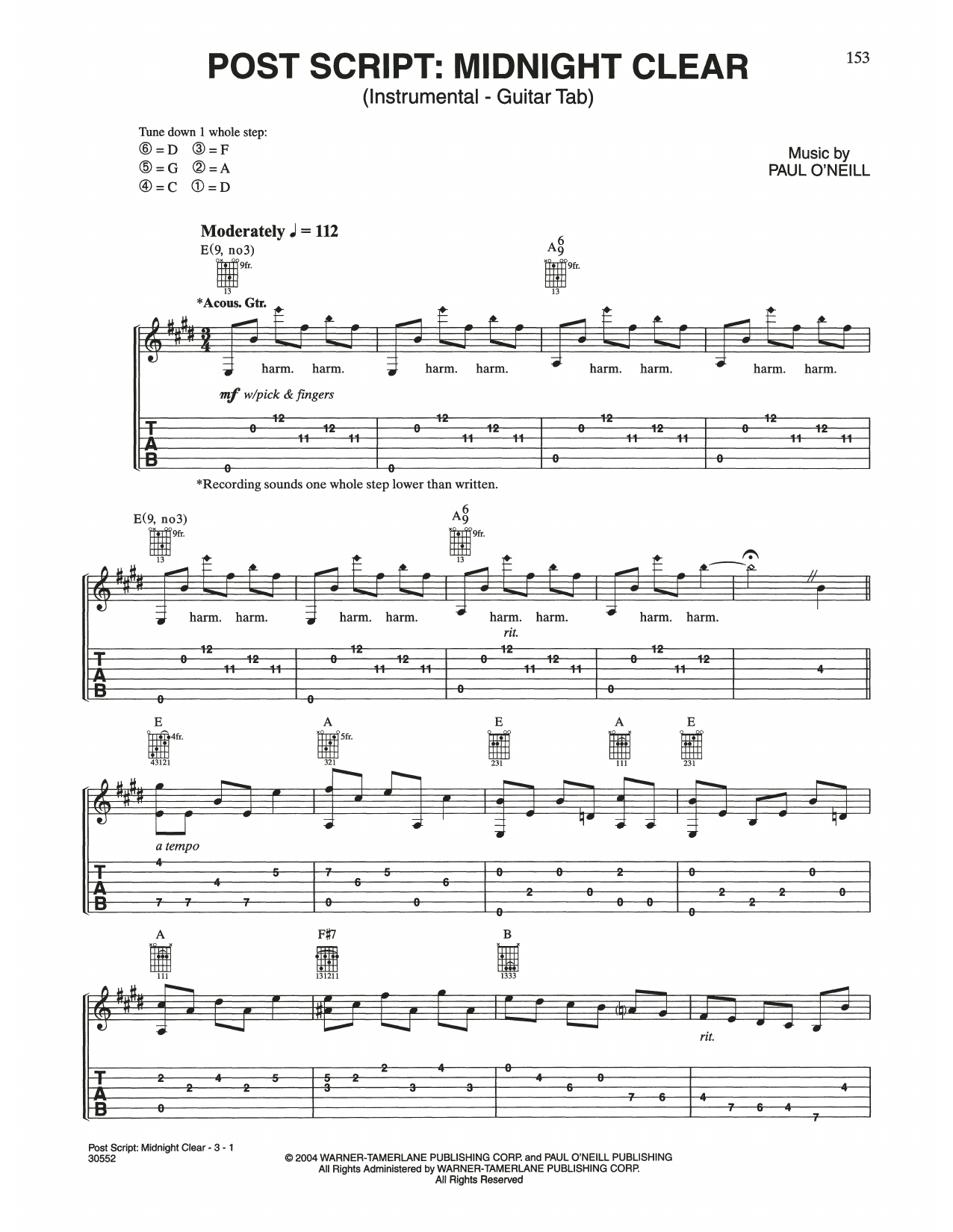 Trans-Siberian Orchestra Post Script: Midnight Clear Sheet Music Notes & Chords for Guitar Tab - Download or Print PDF