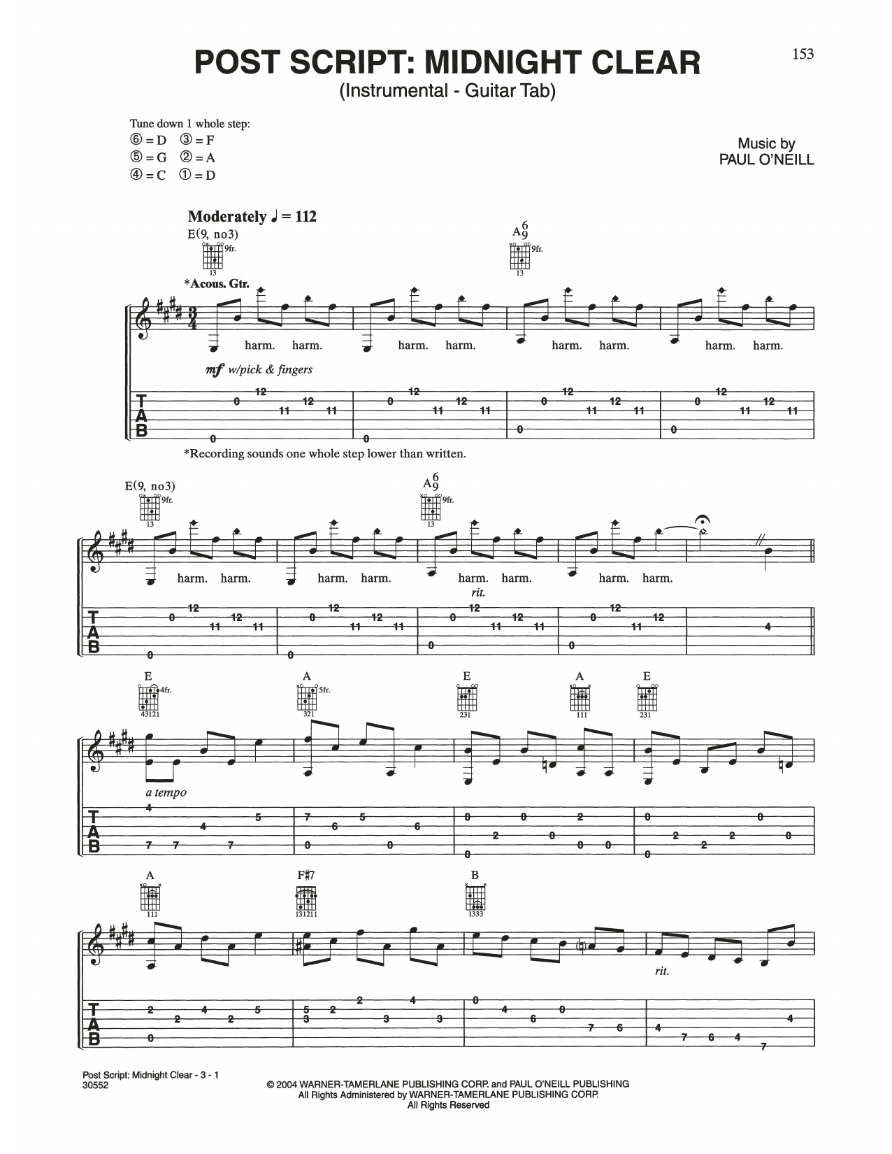 Trans-Siberian Orchestra Post Script: Midnight Clear Sheet Music Notes & Chords for Piano Solo - Download or Print PDF