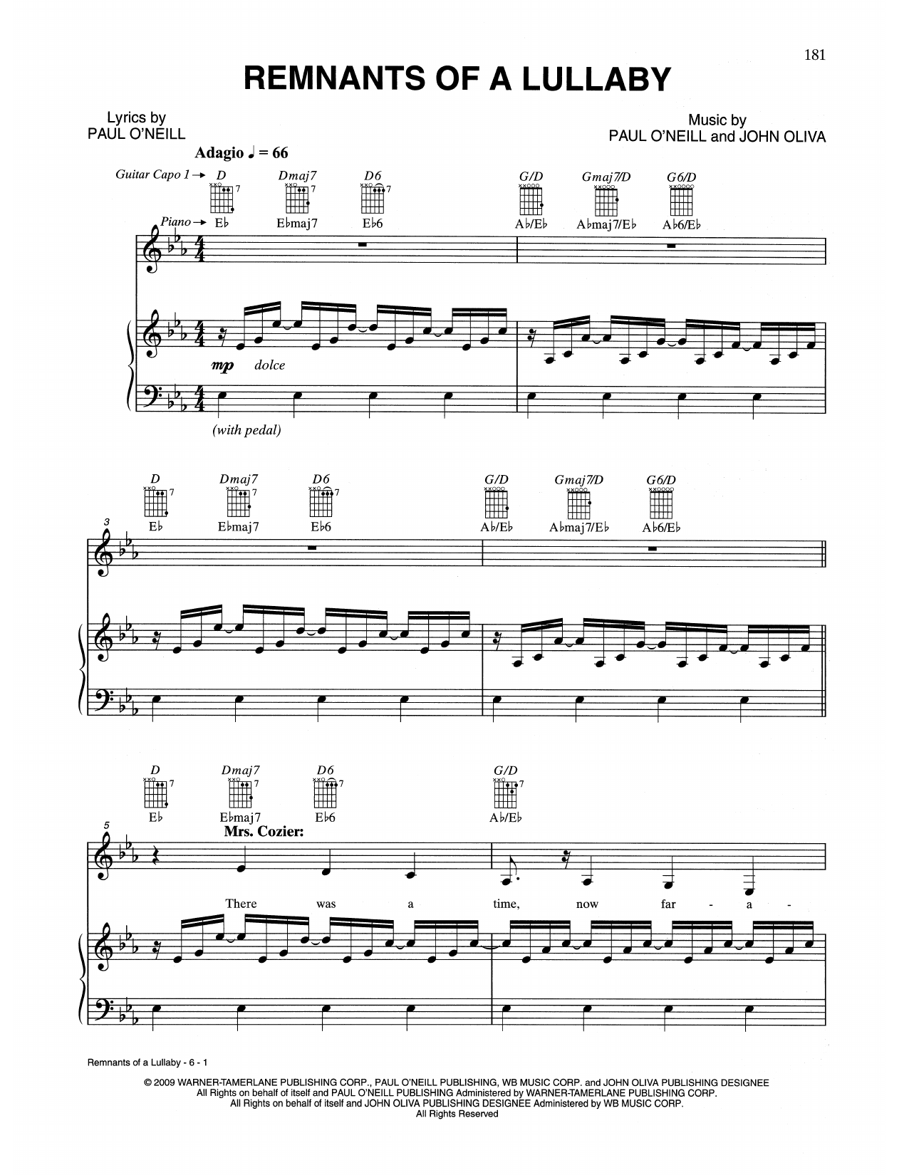 Trans-Siberian Orchestra Remnants Of A Lullaby Sheet Music Notes & Chords for Piano, Vocal & Guitar (Right-Hand Melody) - Download or Print PDF