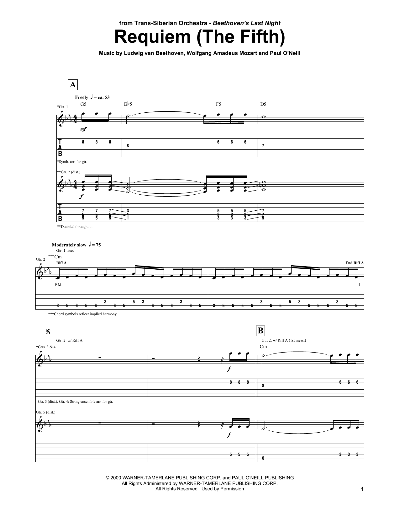 Trans-Siberian Orchestra Requiem (The Fifth) Sheet Music Notes & Chords for Guitar Tab - Download or Print PDF
