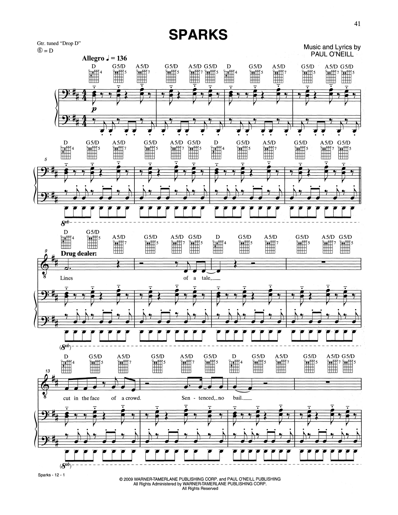 Trans-Siberian Orchestra Sparks Sheet Music Notes & Chords for Piano, Vocal & Guitar (Right-Hand Melody) - Download or Print PDF