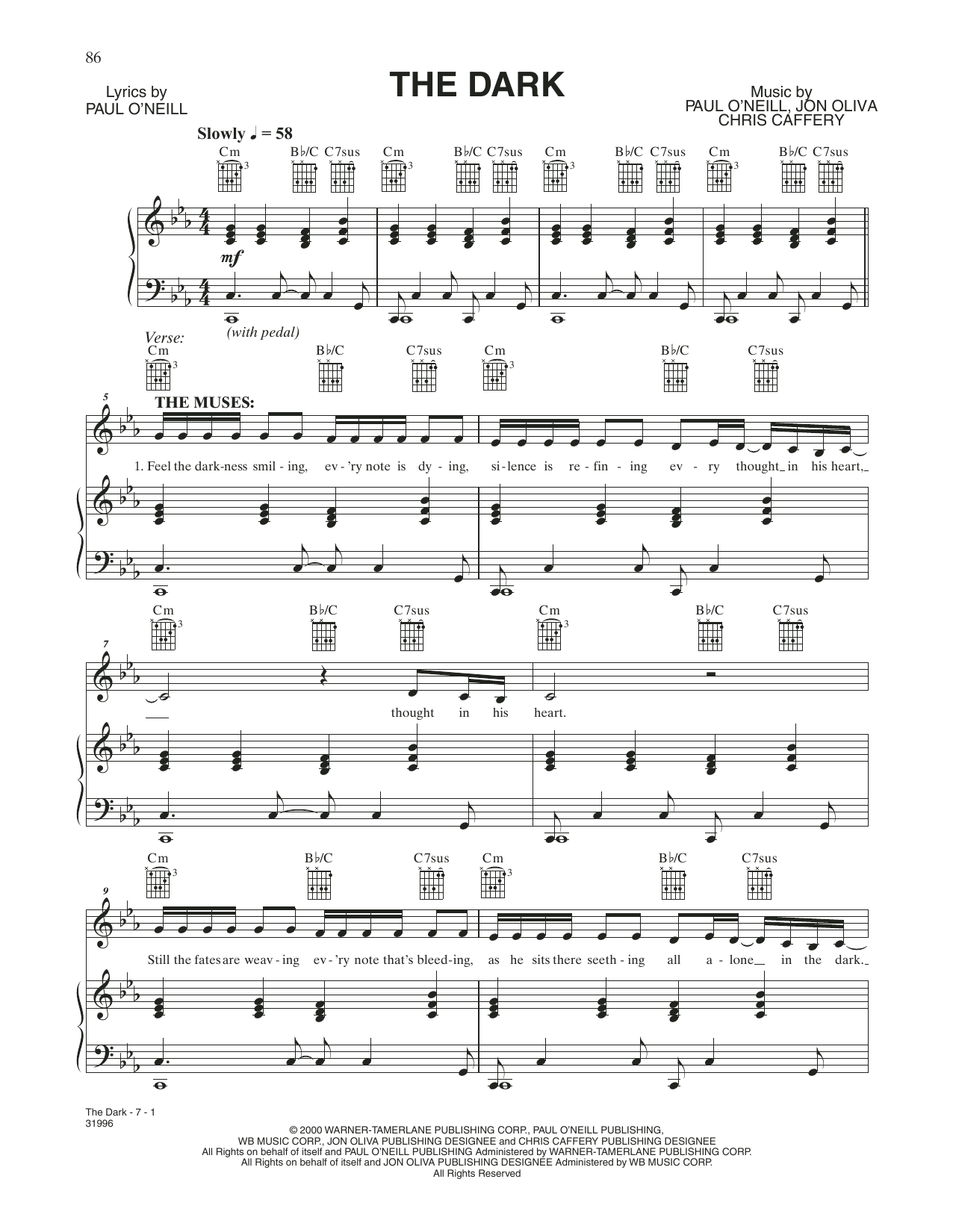 Trans-Siberian Orchestra The Dark Sheet Music Notes & Chords for Piano, Vocal & Guitar (Right-Hand Melody) - Download or Print PDF