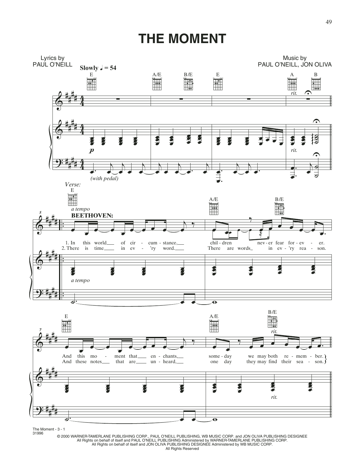 Trans-Siberian Orchestra The Moment Sheet Music Notes & Chords for Piano, Vocal & Guitar (Right-Hand Melody) - Download or Print PDF