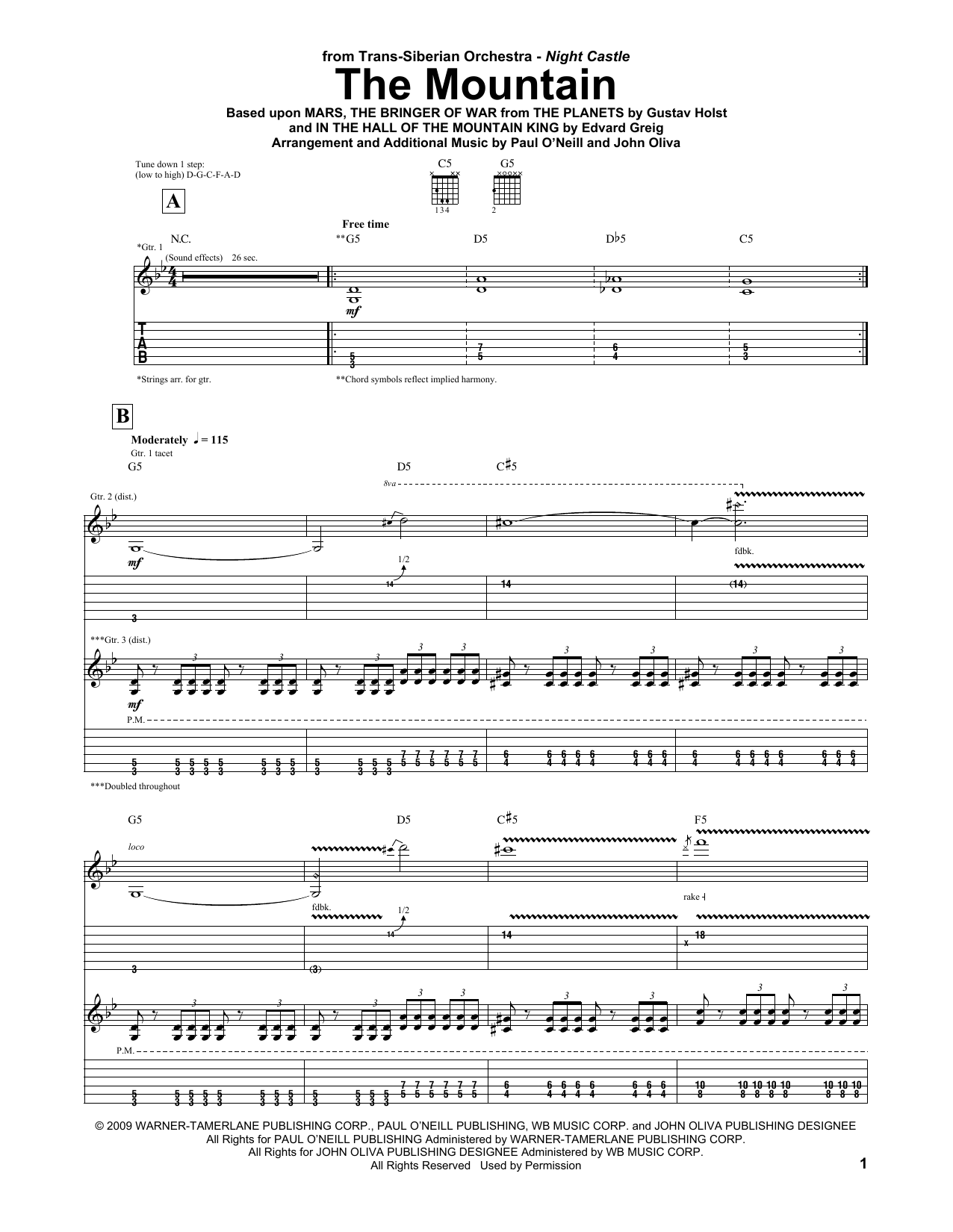 Trans-Siberian Orchestra The Mountain Sheet Music Notes & Chords for Guitar Tab - Download or Print PDF