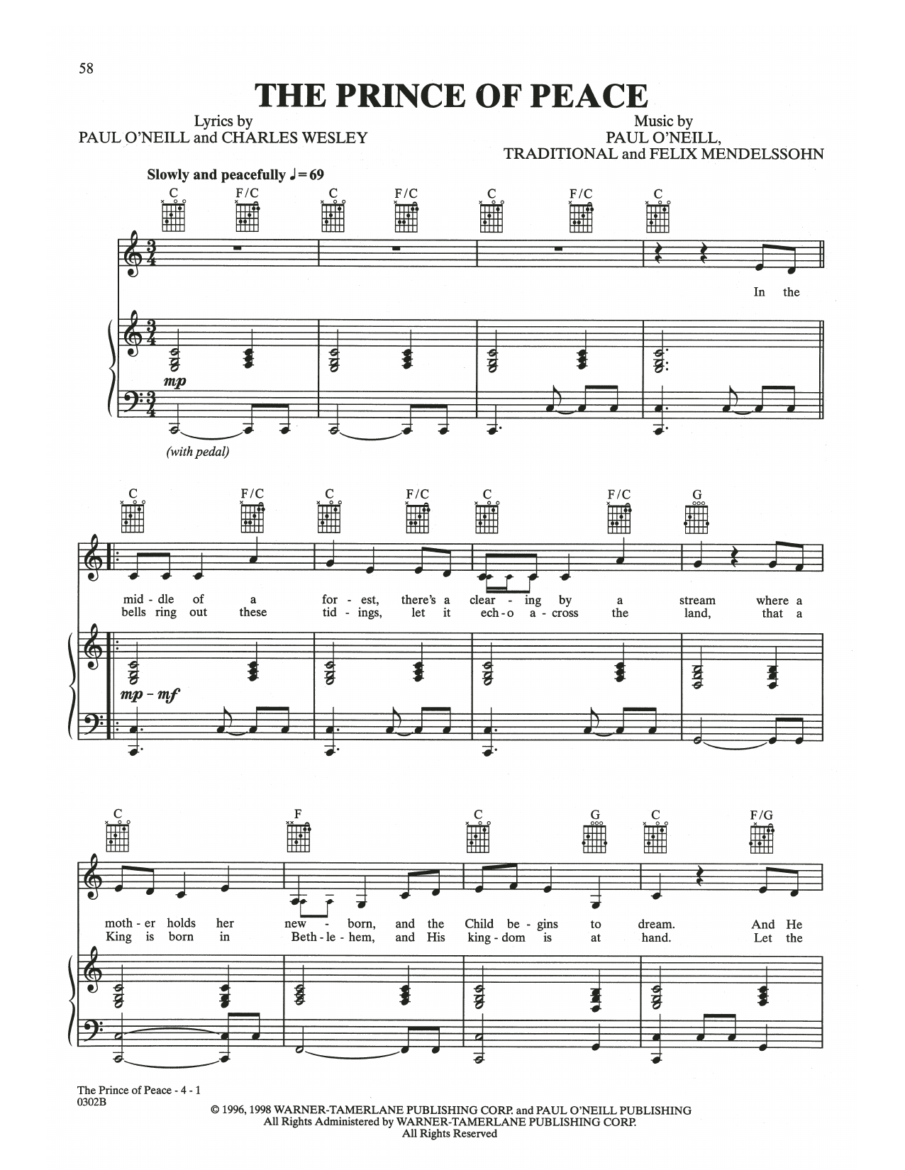 Trans-Siberian Orchestra The Prince Of Peace Sheet Music Notes & Chords for Piano, Vocal & Guitar (Right-Hand Melody) - Download or Print PDF