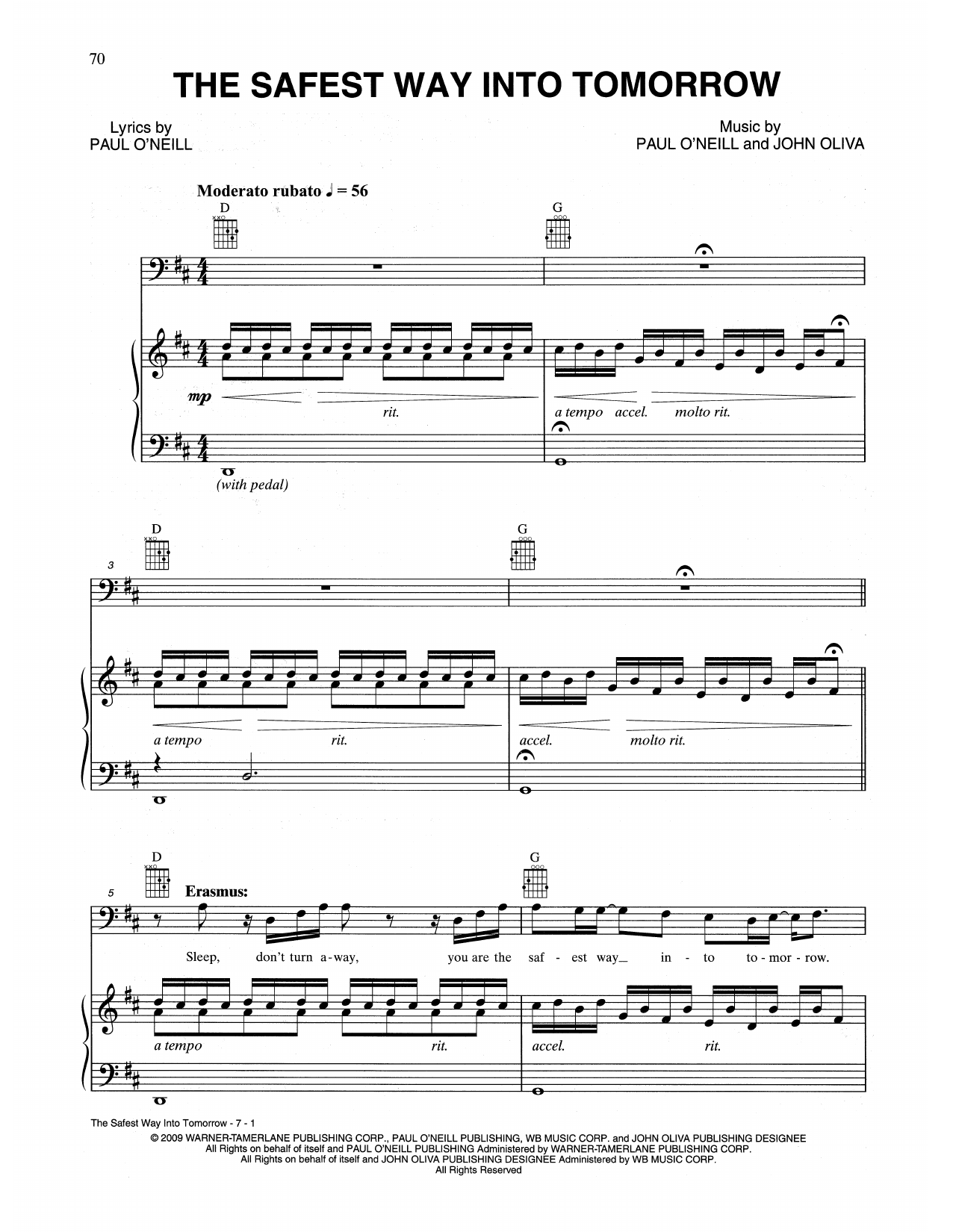 Trans-Siberian Orchestra The Safest Way Into Tomorrow Sheet Music Notes & Chords for Piano, Vocal & Guitar (Right-Hand Melody) - Download or Print PDF