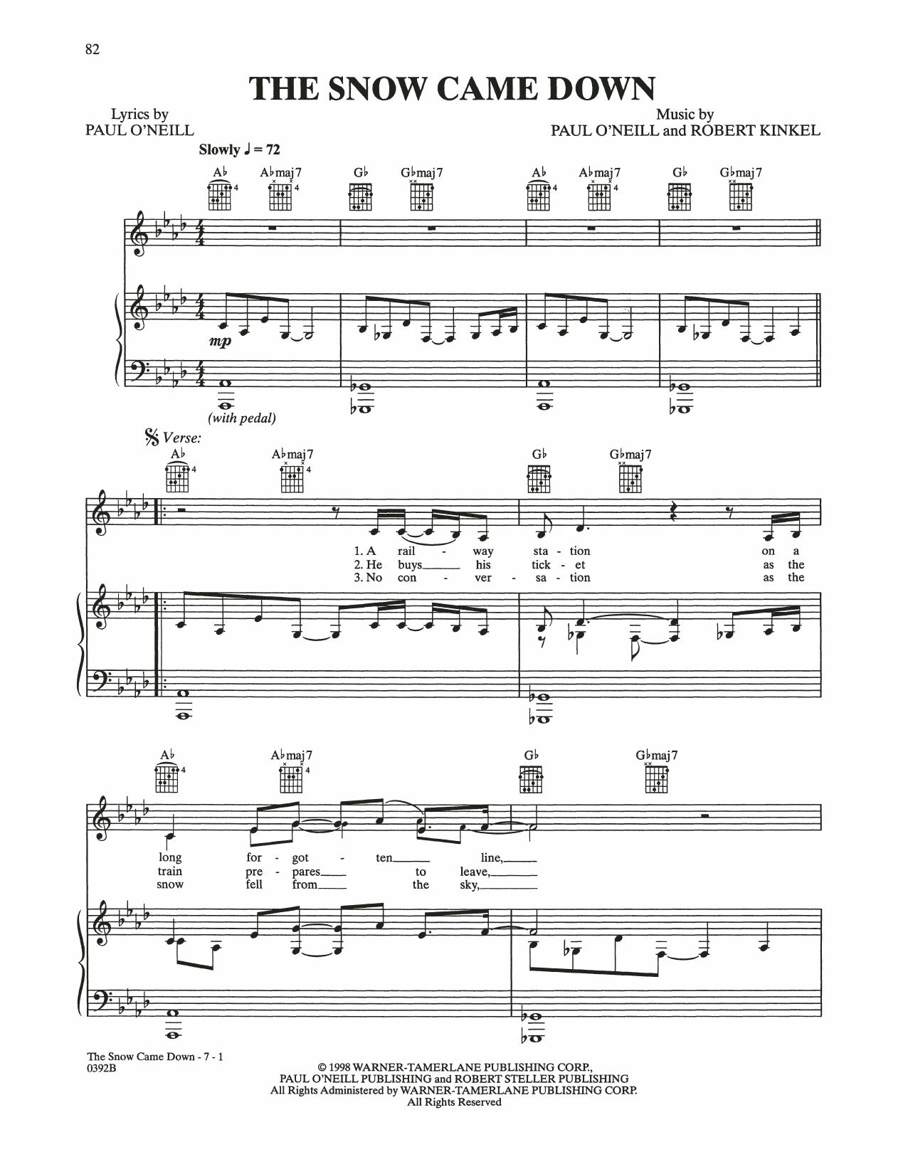 Trans-Siberian Orchestra The Snow Came Down Sheet Music Notes & Chords for Piano, Vocal & Guitar (Right-Hand Melody) - Download or Print PDF