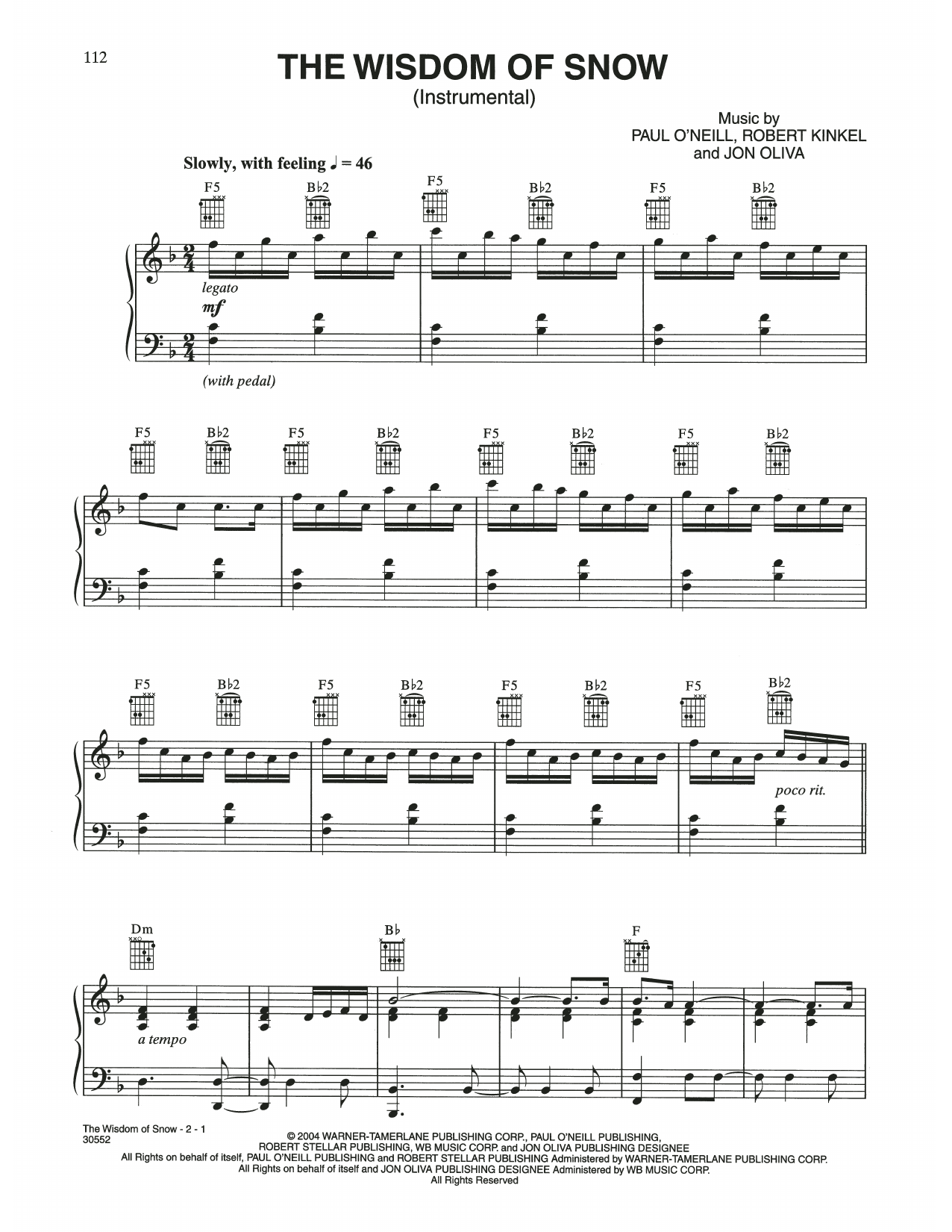 Trans-Siberian Orchestra The Wisdom Of Snow Sheet Music Notes & Chords for Piano Solo - Download or Print PDF