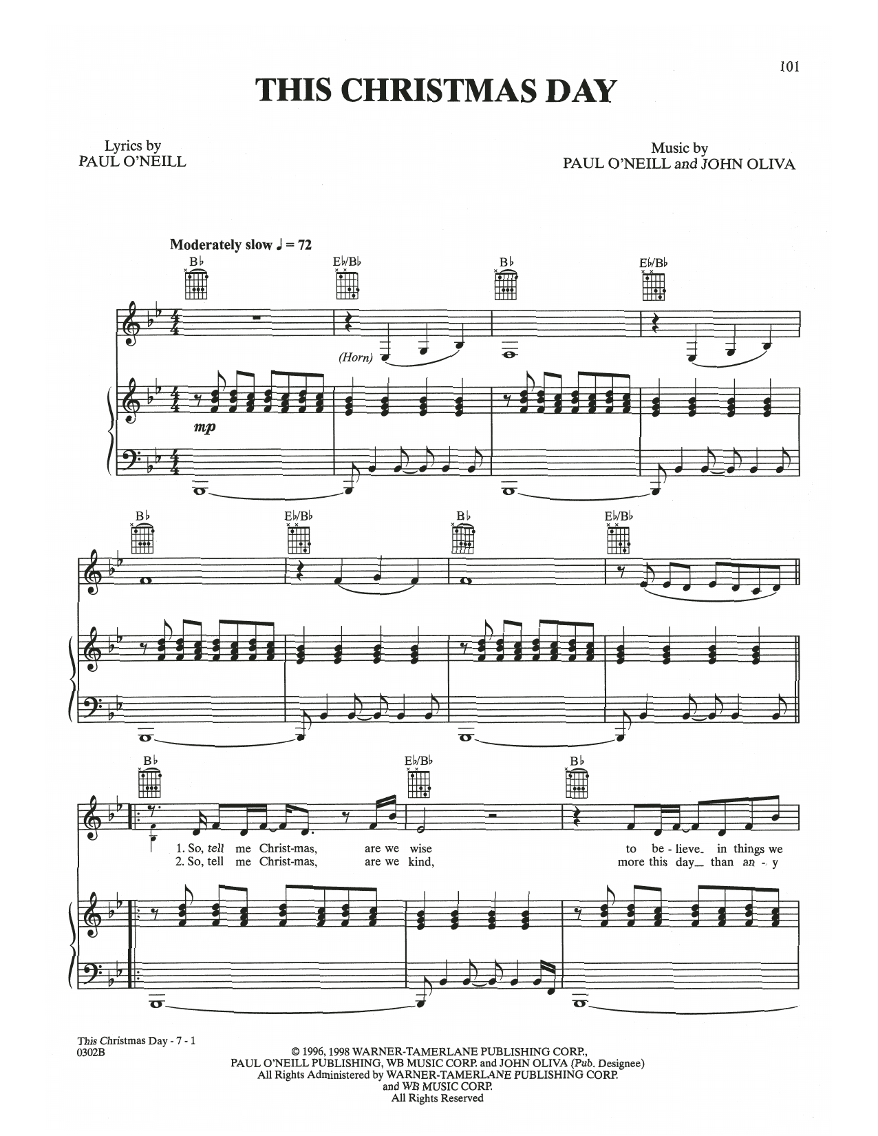 Trans-Siberian Orchestra This Christmas Day Sheet Music Notes & Chords for Piano, Vocal & Guitar (Right-Hand Melody) - Download or Print PDF