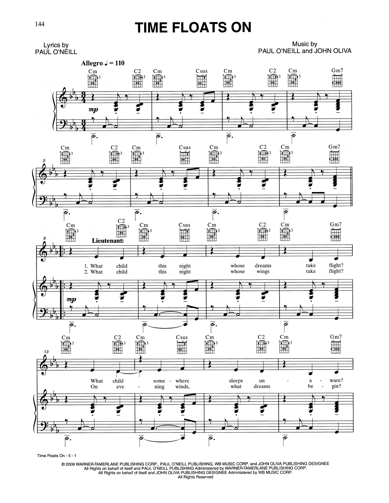 Trans-Siberian Orchestra Time Floats On Sheet Music Notes & Chords for Piano, Vocal & Guitar (Right-Hand Melody) - Download or Print PDF