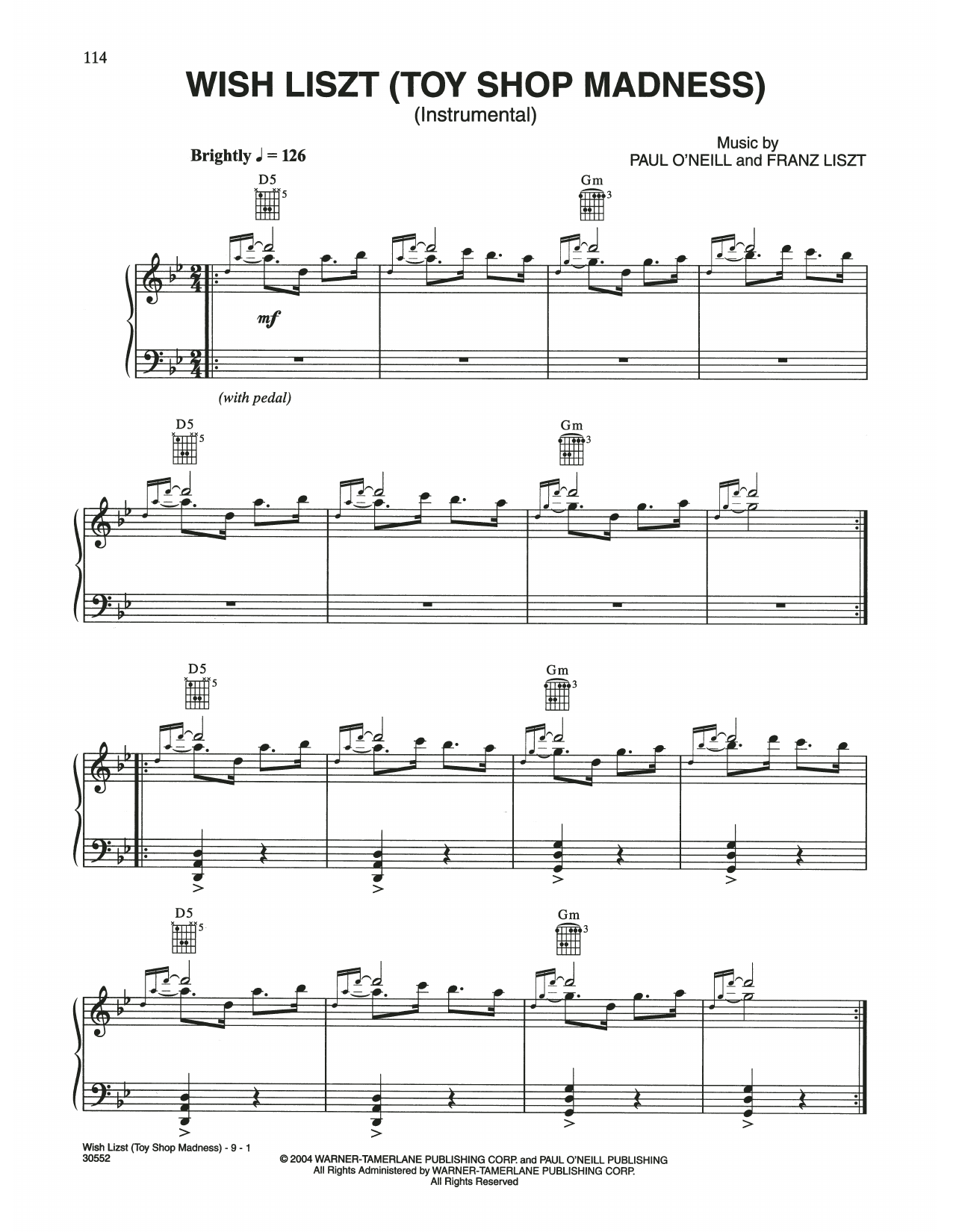 Trans-Siberian Orchestra Wish Liszt (Toy Shop Madness) Sheet Music Notes & Chords for Piano Solo - Download or Print PDF