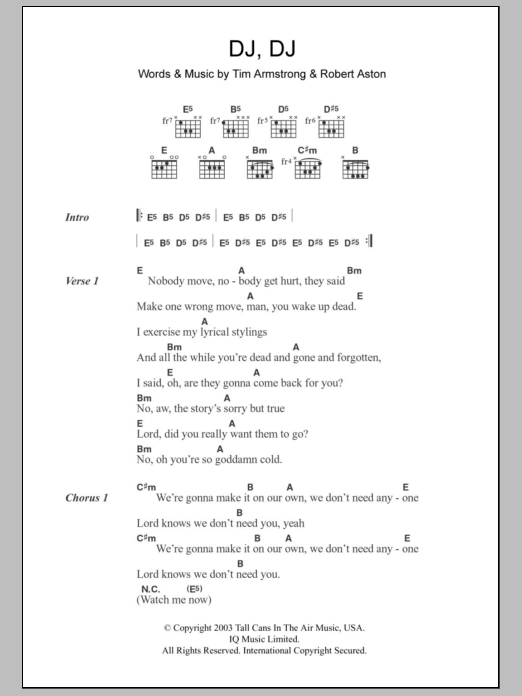 Transplants DJ, DJ Sheet Music Notes & Chords for Lyrics & Chords - Download or Print PDF