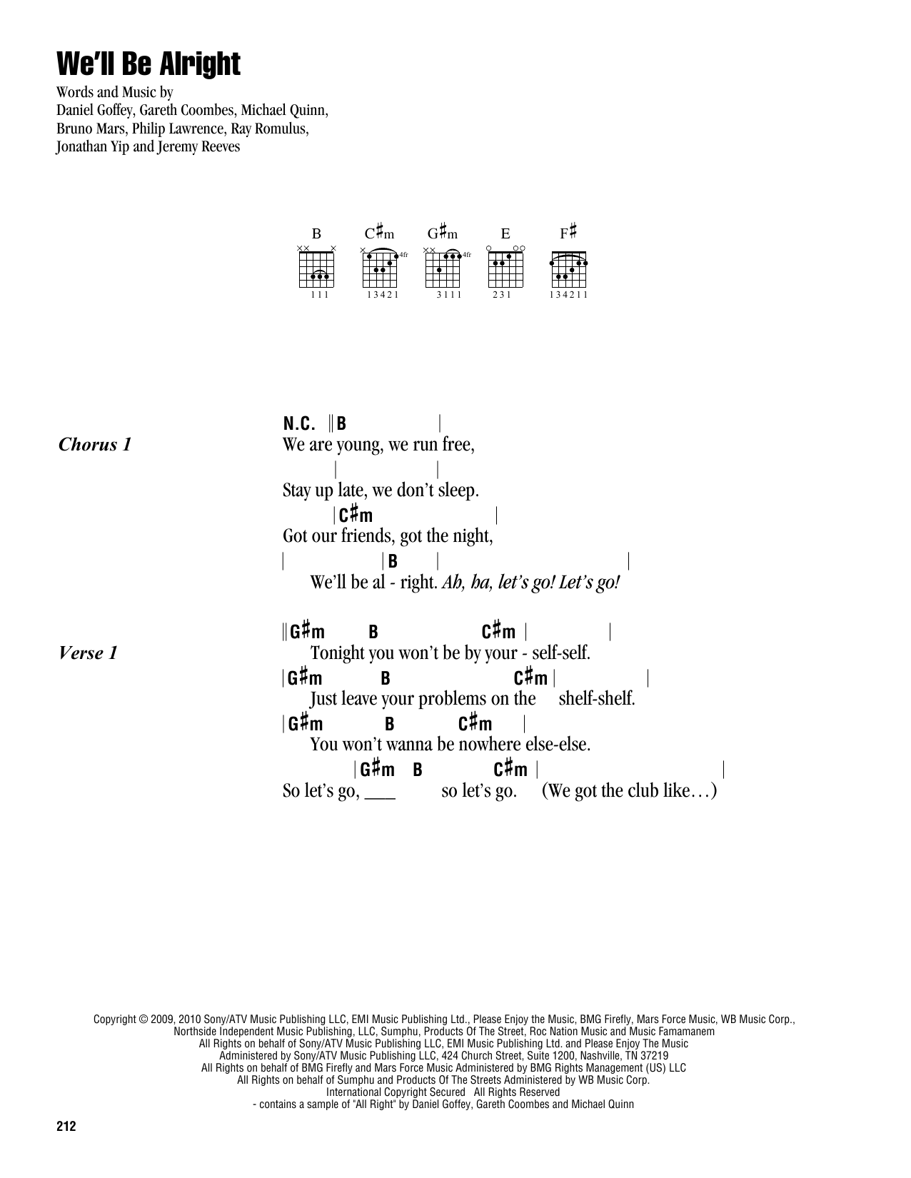 Travie McCoy We'll Be Alright Sheet Music Notes & Chords for Lyrics & Chords - Download or Print PDF