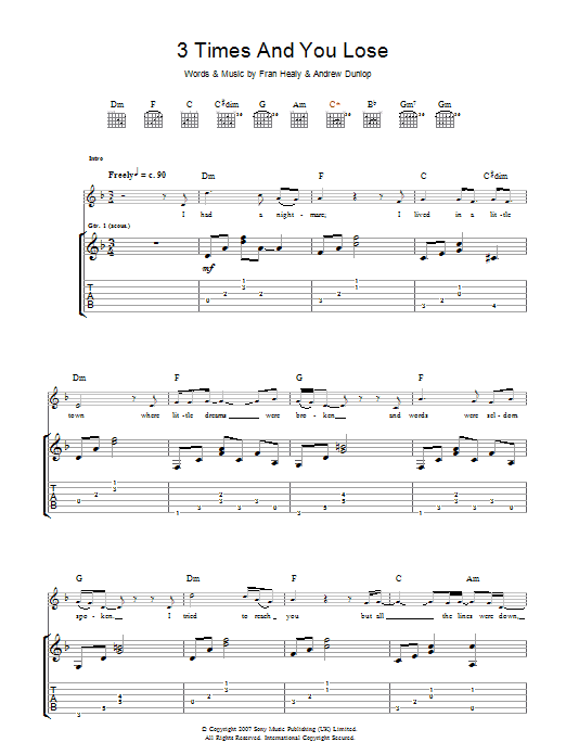Travis 3 Times And You Lose Sheet Music Notes & Chords for Guitar Tab - Download or Print PDF