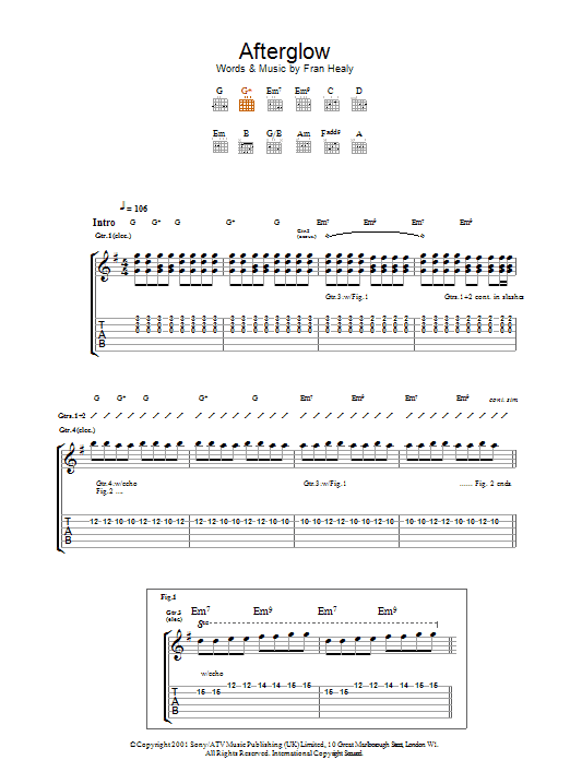 Travis Afterglow Sheet Music Notes & Chords for Guitar Tab - Download or Print PDF