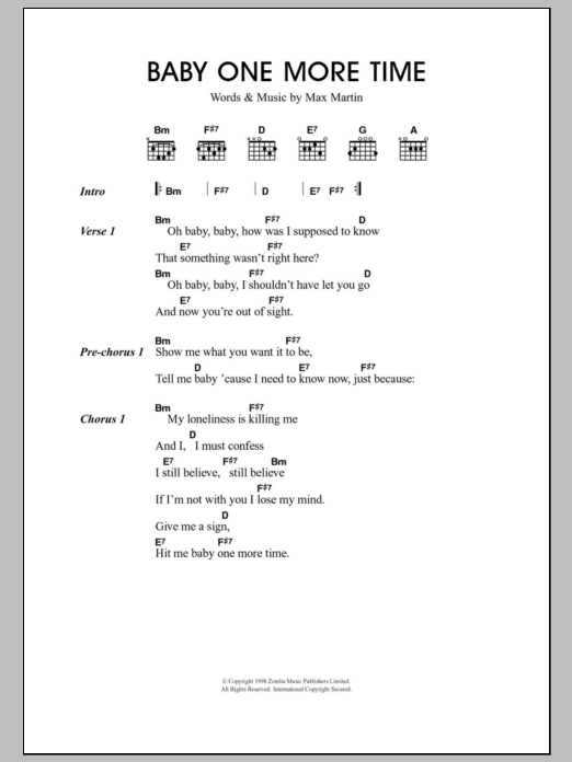 Travis ...Baby One More Time Sheet Music Notes & Chords for Lyrics & Chords - Download or Print PDF