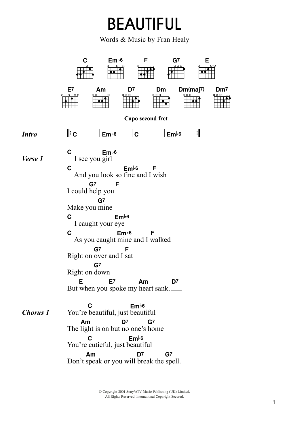 Travis Beautiful Sheet Music Notes & Chords for Lyrics & Chords - Download or Print PDF