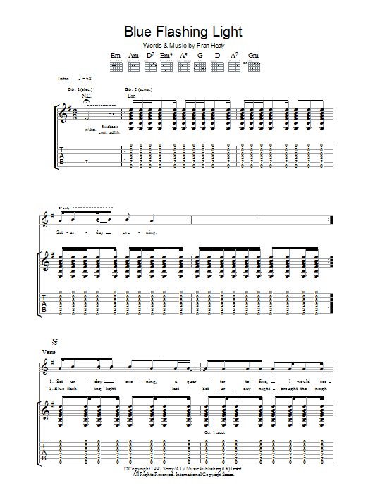 Travis Blue Flashing Light Sheet Music Notes & Chords for Lyrics & Chords - Download or Print PDF