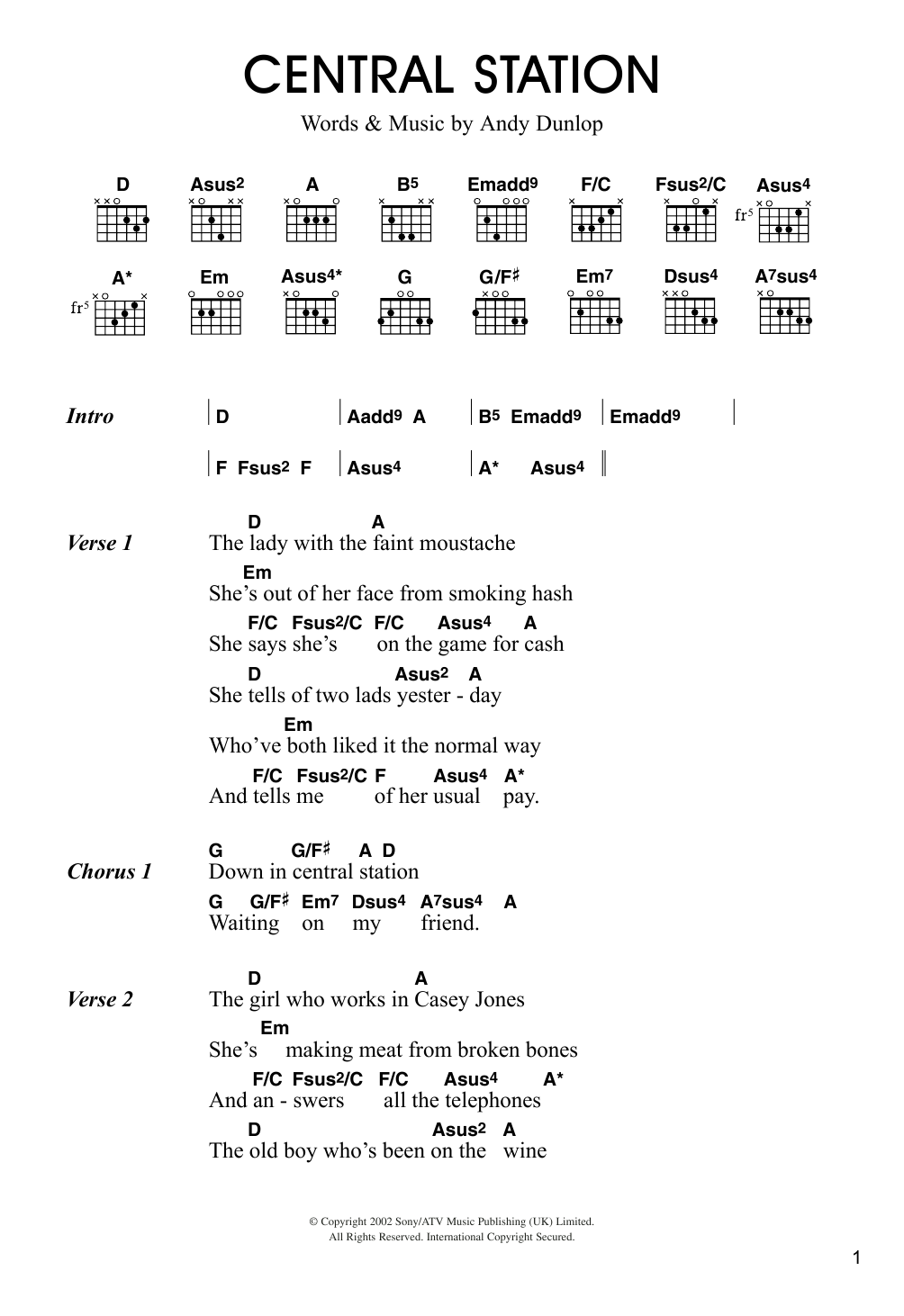 Travis Central Station Sheet Music Notes & Chords for Lyrics & Chords - Download or Print PDF