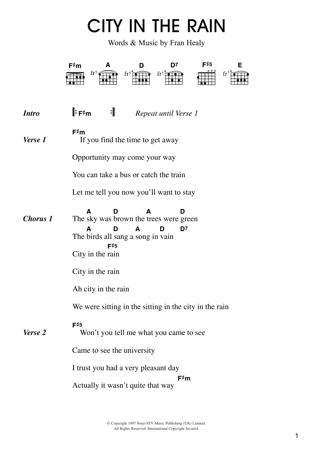 Travis City In The Rain Sheet Music Notes & Chords for Lyrics & Chords - Download or Print PDF