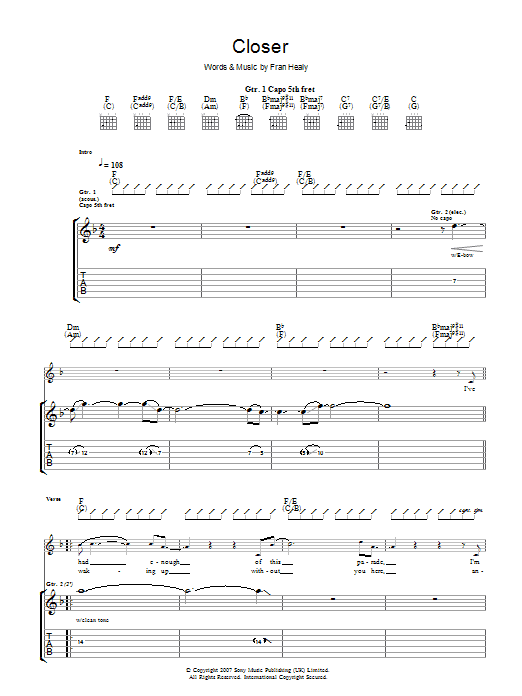 Travis Closer Sheet Music Notes & Chords for Guitar Tab - Download or Print PDF