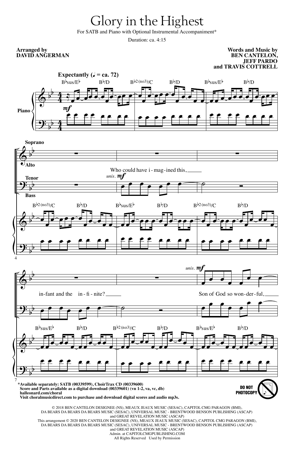 Travis Cottrell Glory In The Highest (arr. David Angerman) Sheet Music Notes & Chords for SATB Choir - Download or Print PDF