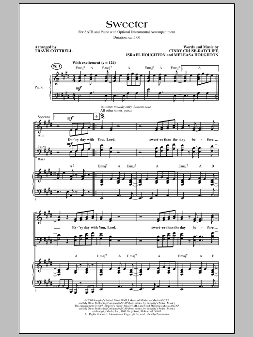Travis Cottrell Sweeter Sheet Music Notes & Chords for SATB - Download or Print PDF
