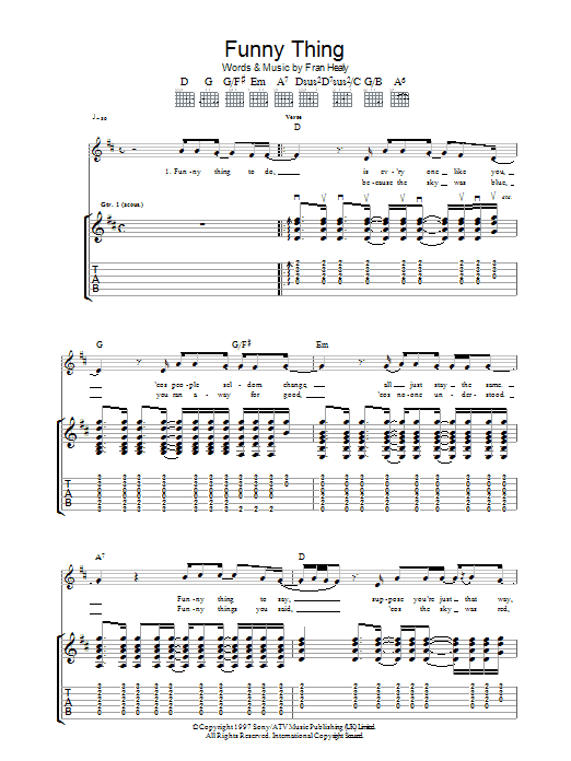 Travis Funny Thing Sheet Music Notes & Chords for Guitar Tab - Download or Print PDF