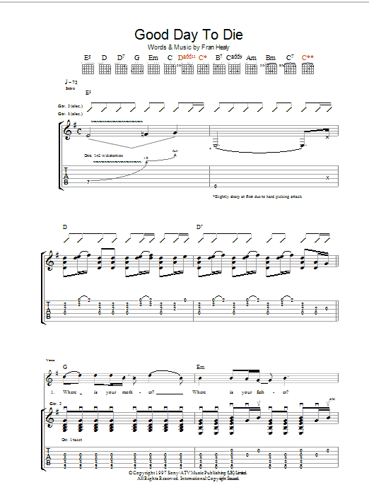Travis Good Day To Die Sheet Music Notes & Chords for Guitar Tab - Download or Print PDF