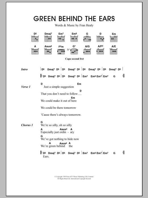 Travis Green Behind The Ears Sheet Music Notes & Chords for Lyrics & Chords - Download or Print PDF