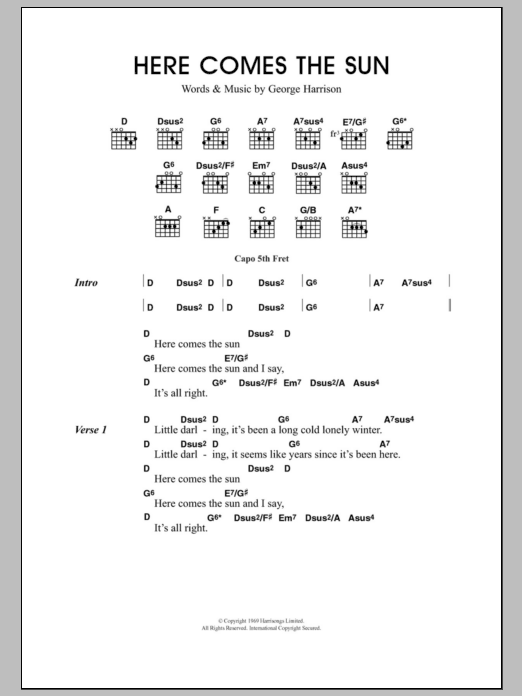 Travis Here Comes The Sun Sheet Music Notes & Chords for Guitar Chords/Lyrics - Download or Print PDF