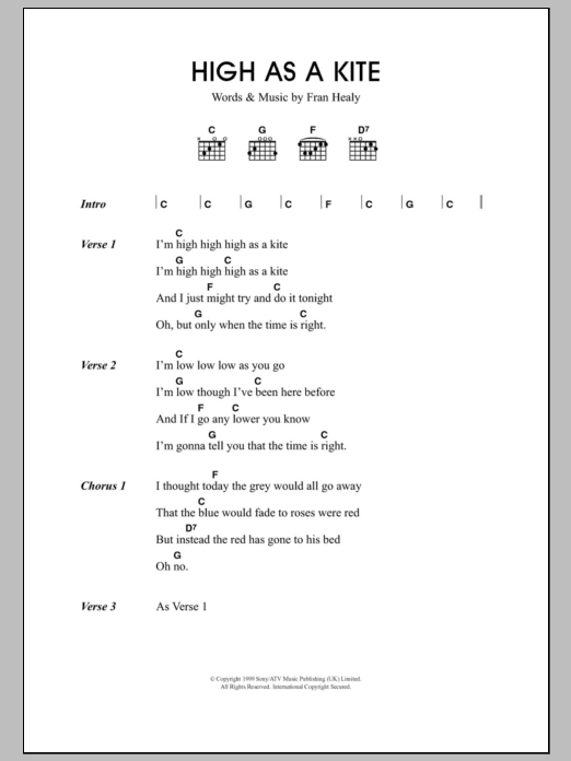 Travis High As A Kite Sheet Music Notes & Chords for Lyrics & Chords - Download or Print PDF