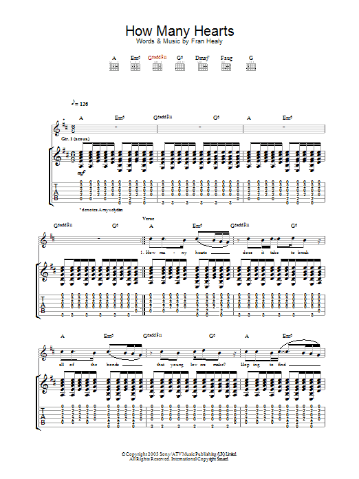 Travis How Many Hearts Sheet Music Notes & Chords for Guitar Tab - Download or Print PDF