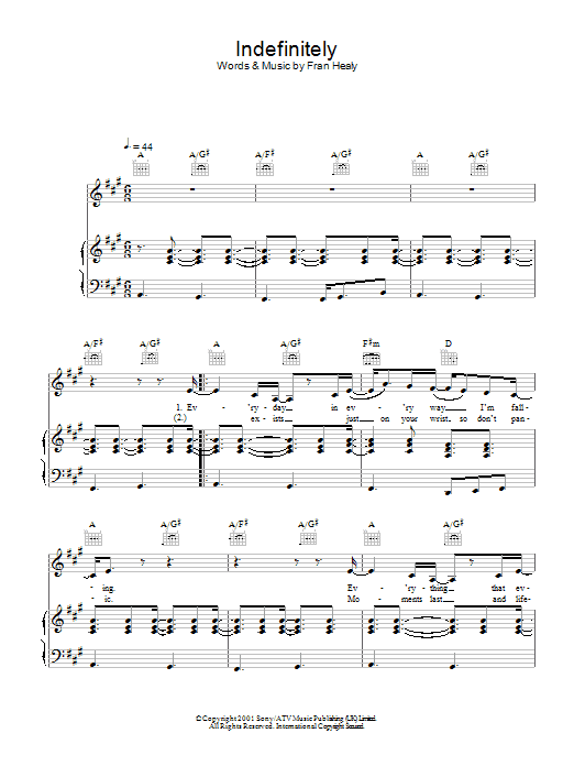 Travis Indefinitely Sheet Music Notes & Chords for Piano, Vocal & Guitar - Download or Print PDF