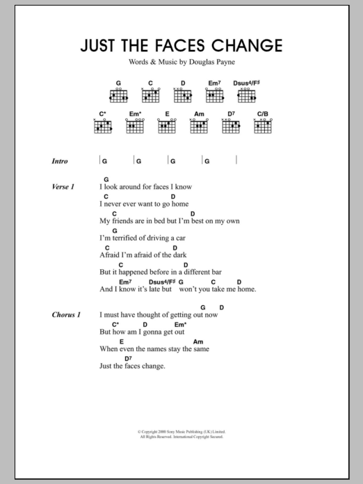 Travis Just The Faces Change Sheet Music Notes & Chords for Lyrics & Chords - Download or Print PDF