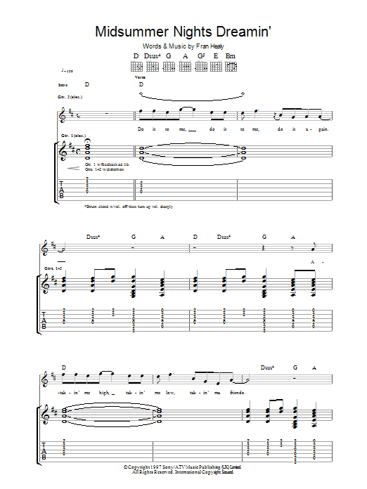 Travis Midsummer Nights Dreamin' Sheet Music Notes & Chords for Guitar Tab - Download or Print PDF