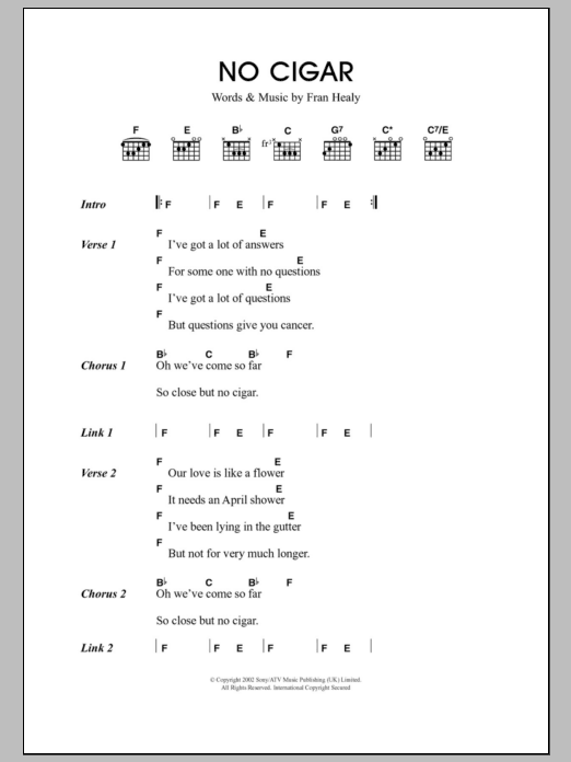 Travis No Cigar Sheet Music Notes & Chords for Lyrics & Chords - Download or Print PDF