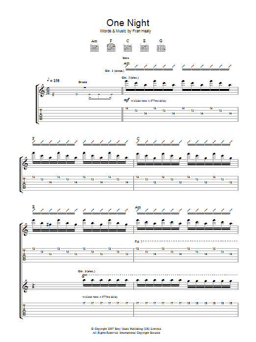Travis One Night Sheet Music Notes & Chords for Guitar Tab - Download or Print PDF