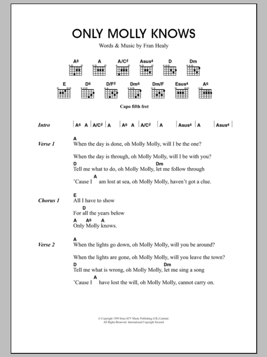 Travis Only Molly Knows Sheet Music Notes & Chords for Lyrics & Chords - Download or Print PDF