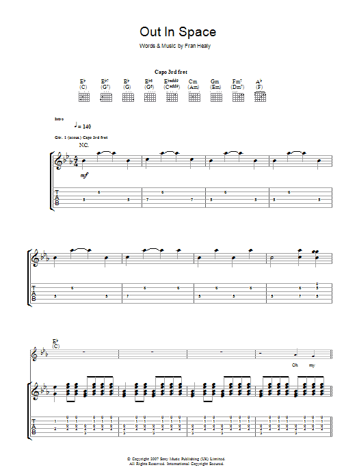 Travis Out In Space Sheet Music Notes & Chords for Guitar Tab - Download or Print PDF