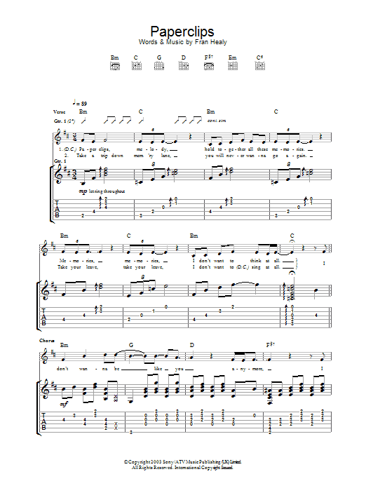 Travis Paperclips Sheet Music Notes & Chords for Guitar Tab - Download or Print PDF