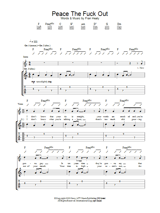 Travis Peace The Fuck Out Sheet Music Notes & Chords for Guitar Tab - Download or Print PDF